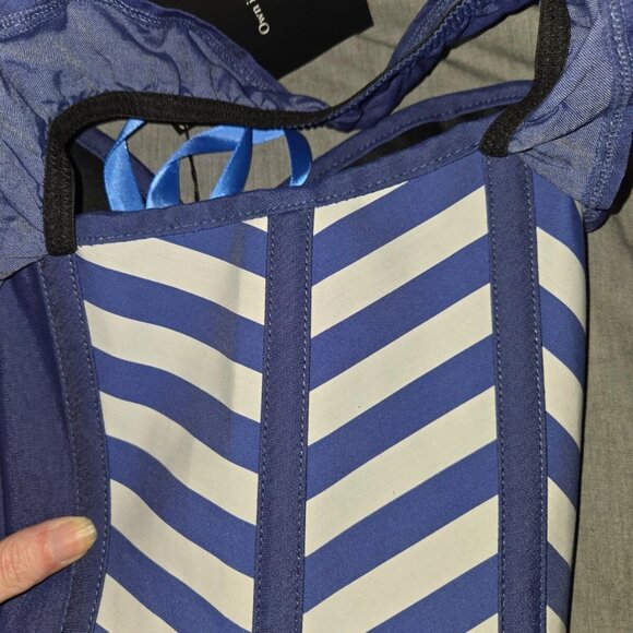 REAL Corset UK22 US18. Blue & White Over bust Steel Boned. High Quality NWT - Picture 6 of 14